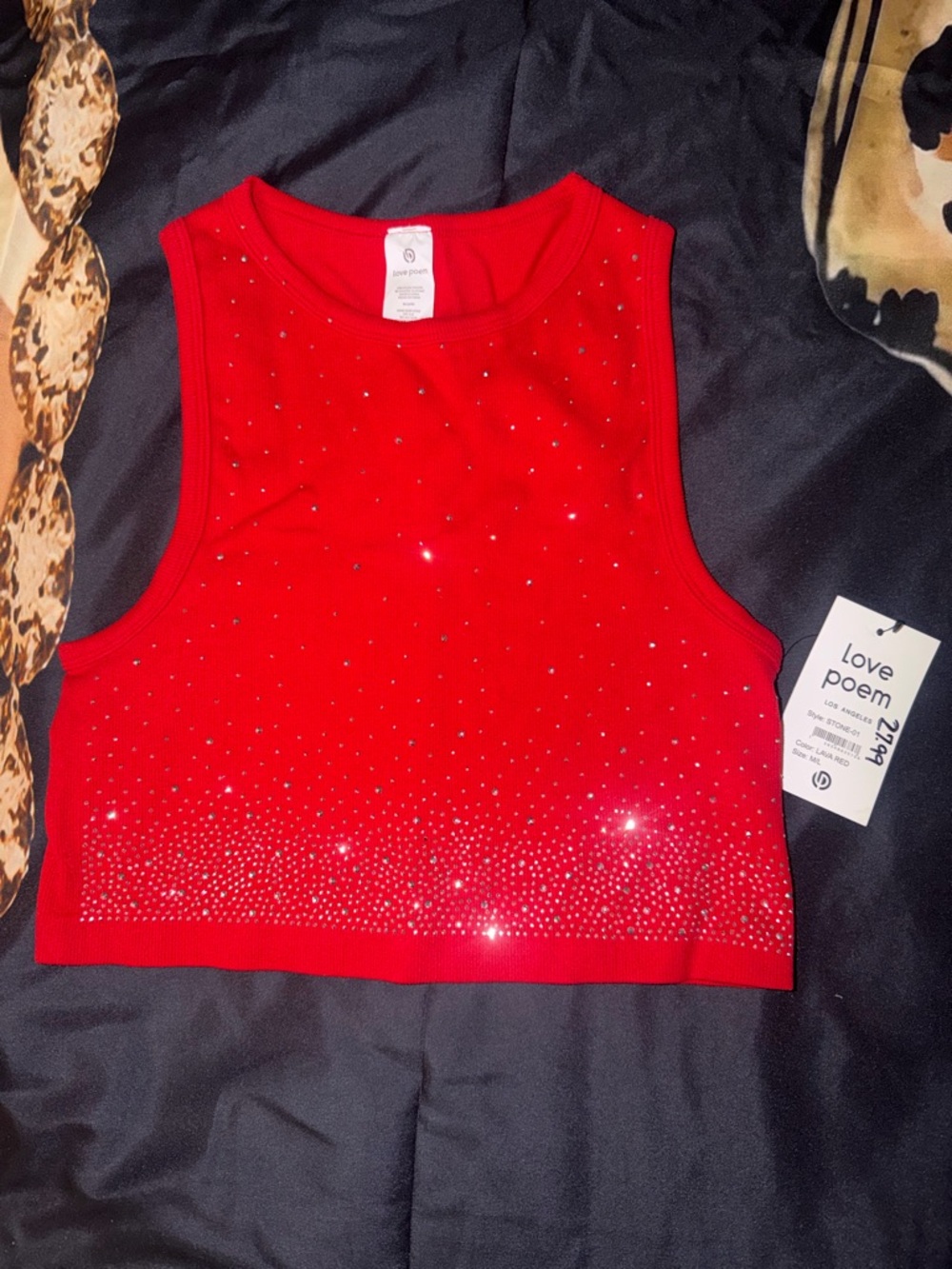 Love Poem Red Rhinestone Crop Tank